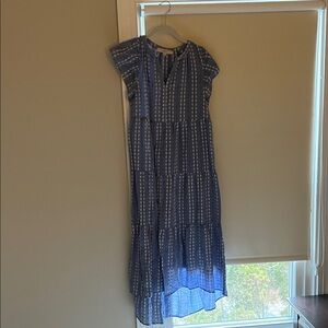 LOFT Blue and White Tiered and slightly High-Low Dress
